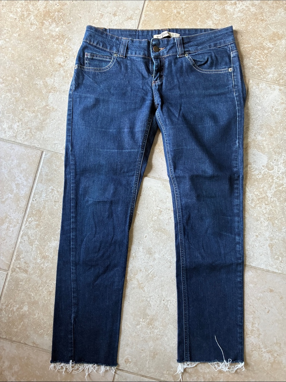 Zara Trf Denim Straight Leg Women's Jeans in Dark Indigo with Raw Hem